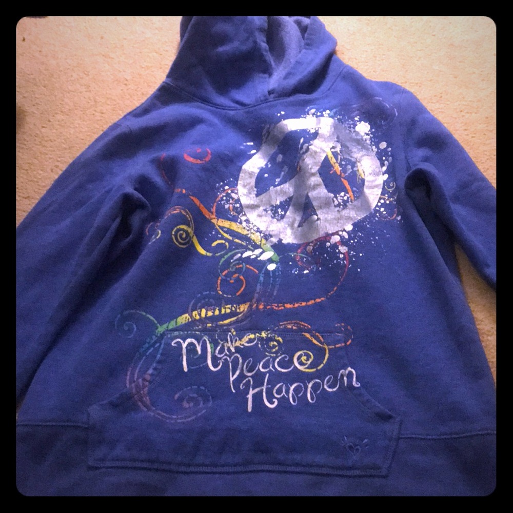 A peace sign blue sweatshirt